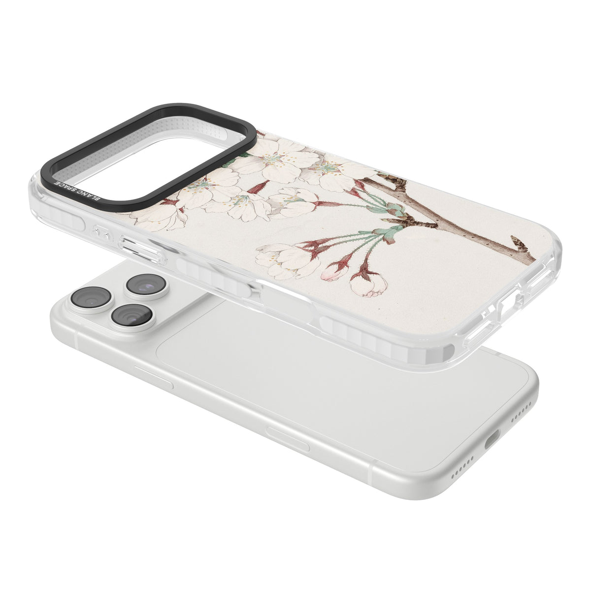 Vintage Japanese White Blossoms iPhone 18 Pro Max Impact Clear Phone Case angled