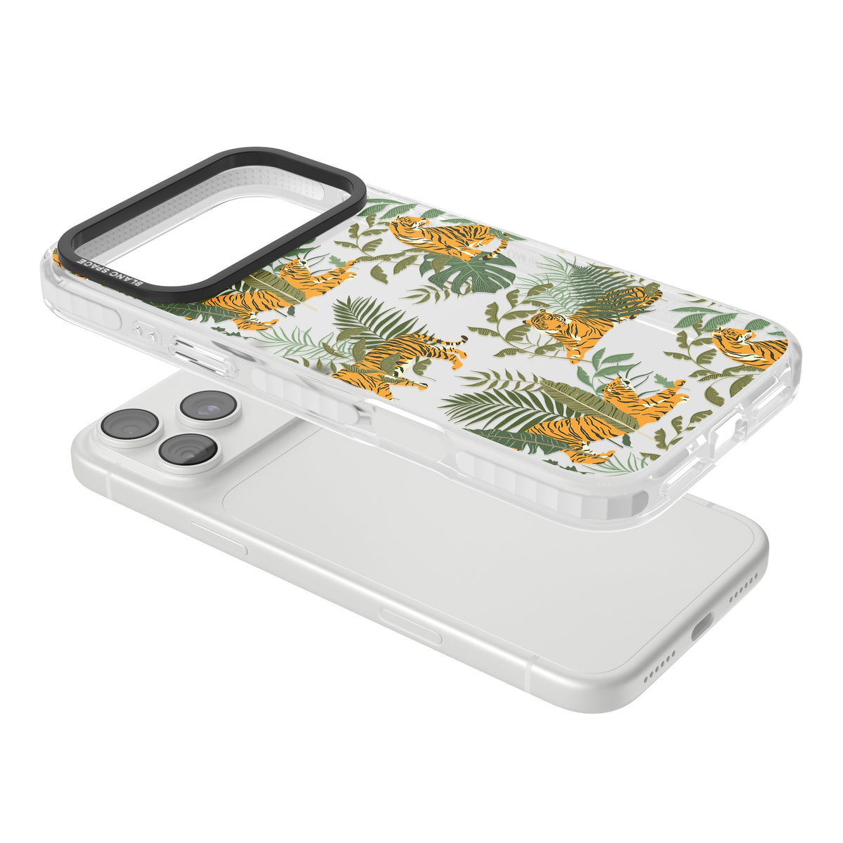 Tiger & Fern Jungle iPhone 18 Pro Max Impact Clear Phone Case angled