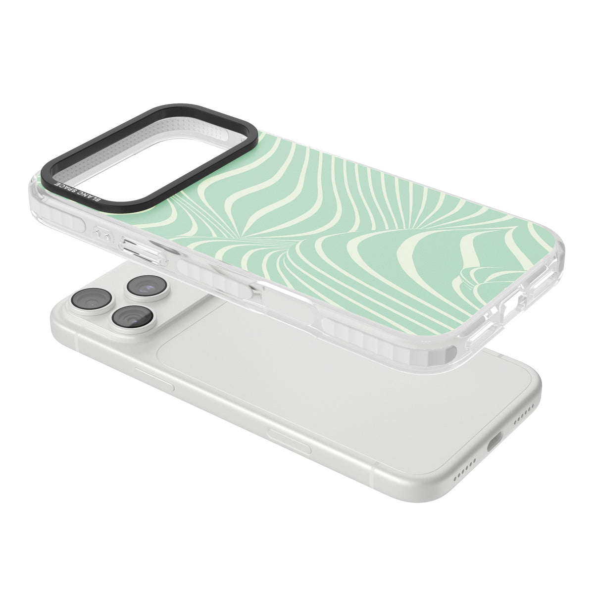 Mint Green Distorted Line iPhone 18 Pro Max Impact Clear Phone Case angled