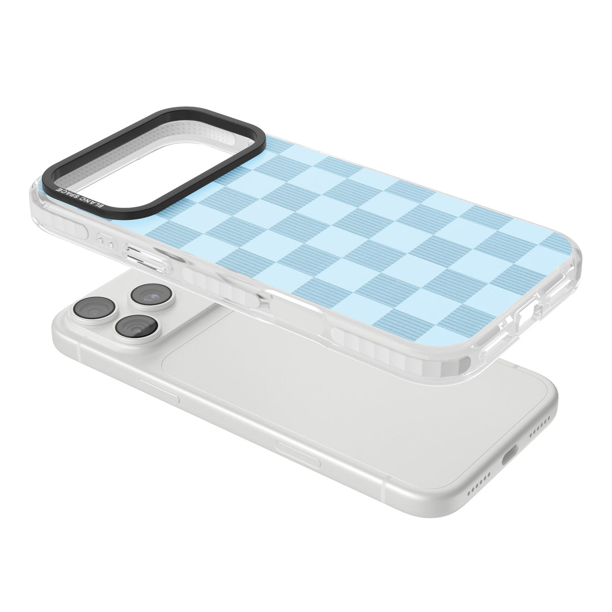 Skyblue Checkered iPhone 18 Pro Max Impact Clear Phone Case angled