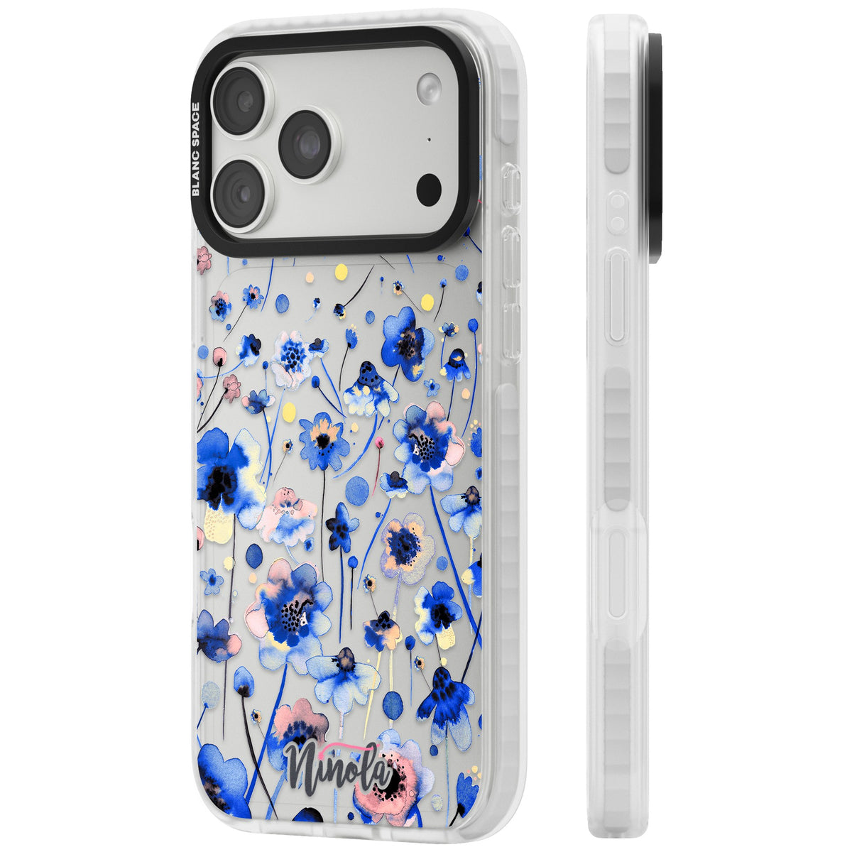 Ink Flowers Blue iPhone 18 Pro Max Impact Clear Phone Case side