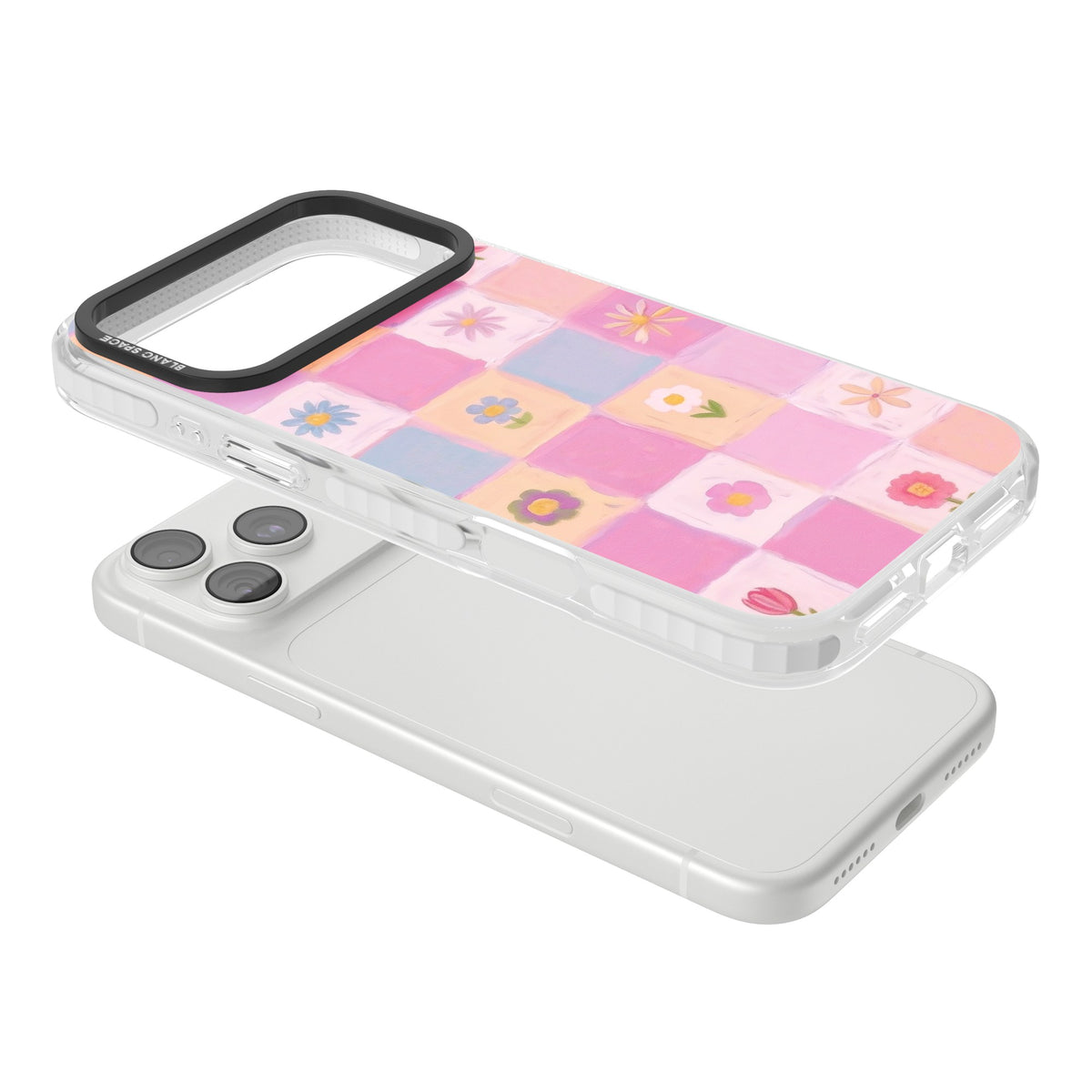 Pastel Flower Patchwork iPhone 18 Pro Max Impact Clear Phone Case angled