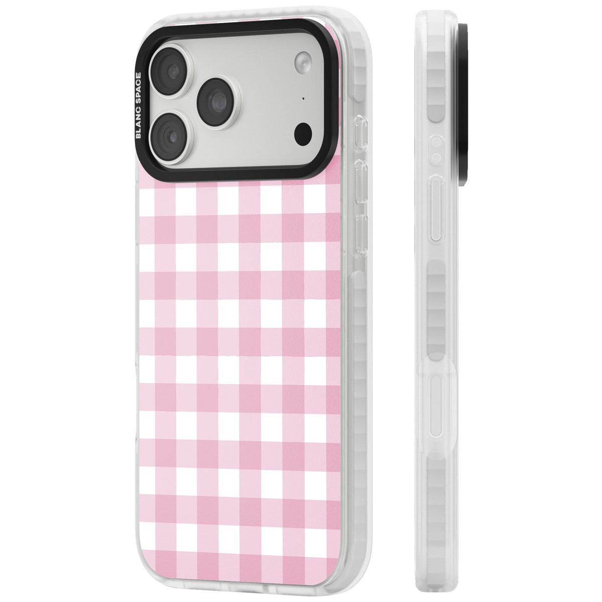 Pink Gingham iPhone 18 Pro Max Impact Clear Phone Case side
