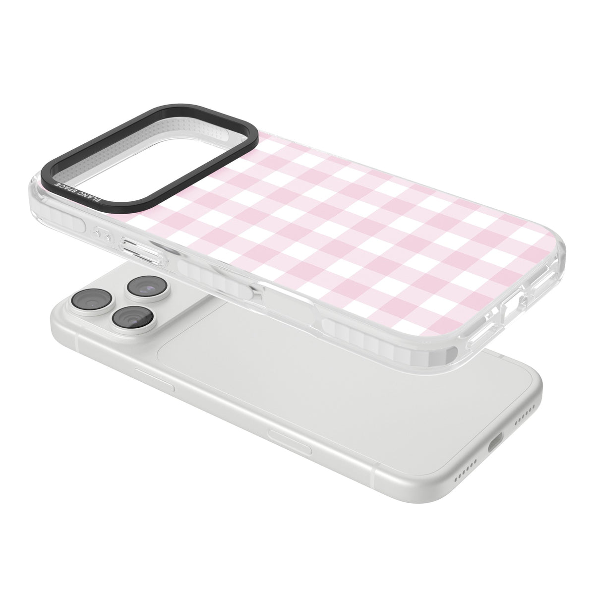 Pink Gingham iPhone 18 Pro Max Impact Clear Phone Case angled