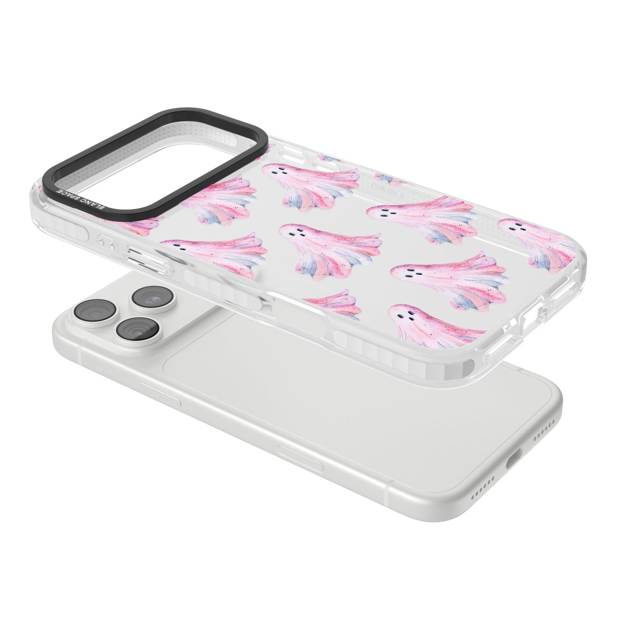 Pink Ghosts iPhone 18 Pro Max Impact Clear Phone Case angled