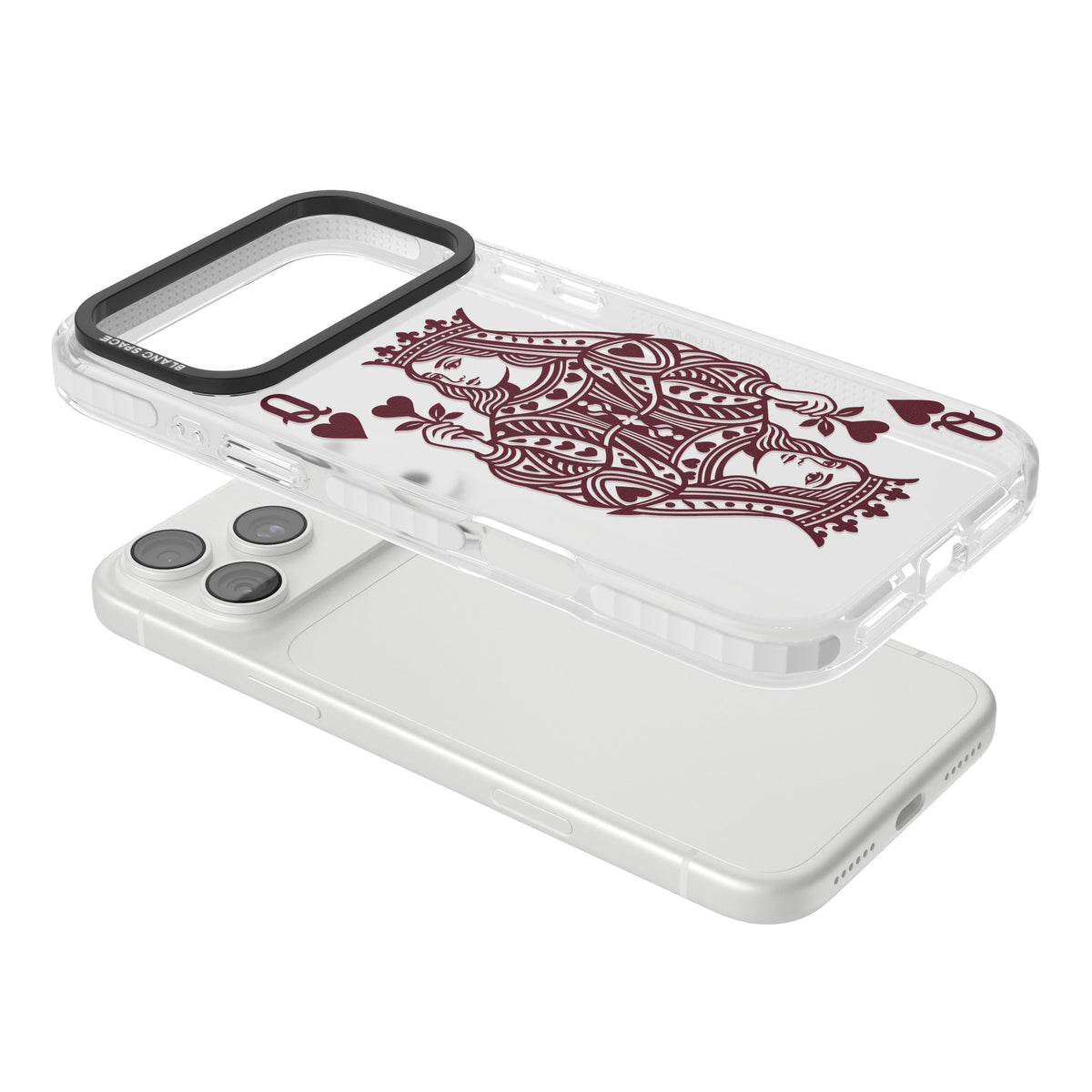 Queen Of Hearts (Burgundy) iPhone 18 Pro Max Impact Clear Phone Case angled