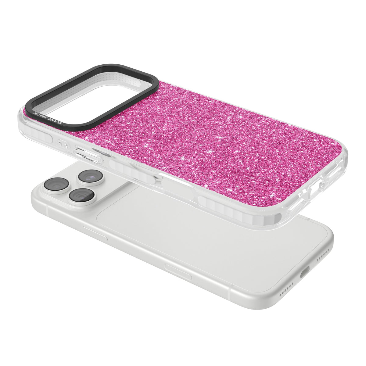 Pink Glitter iPhone 18 Pro Max Impact Clear Phone Case angled