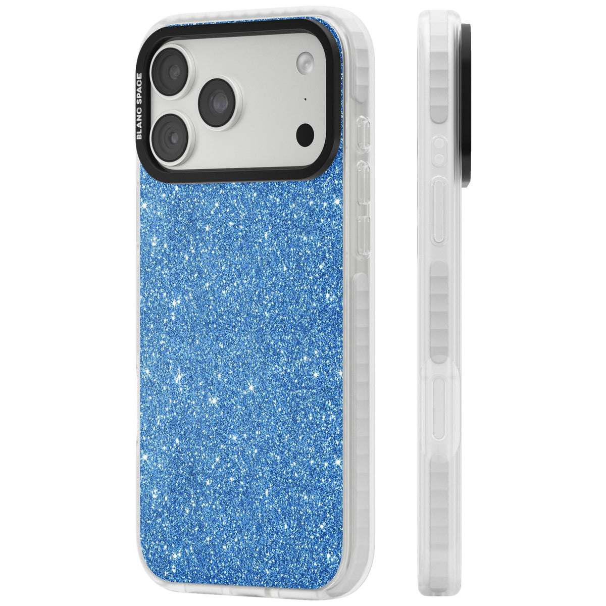 Blue Glitter iPhone 18 Pro Max Impact Clear Phone Case side