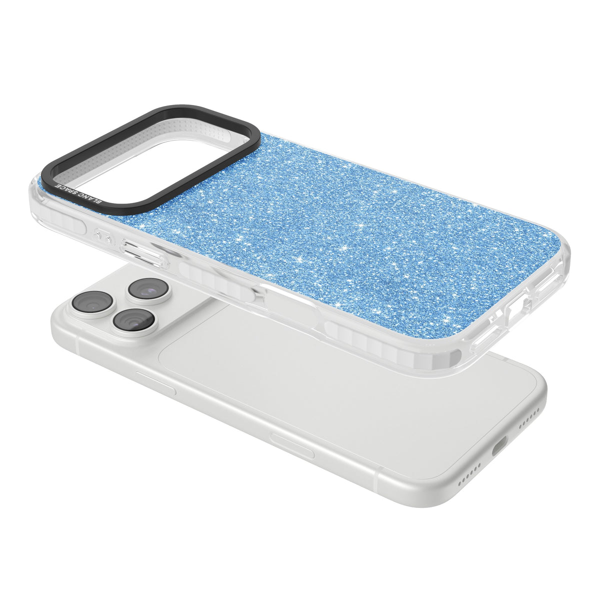 Blue Glitter iPhone 18 Pro Max Impact Clear Phone Case angled