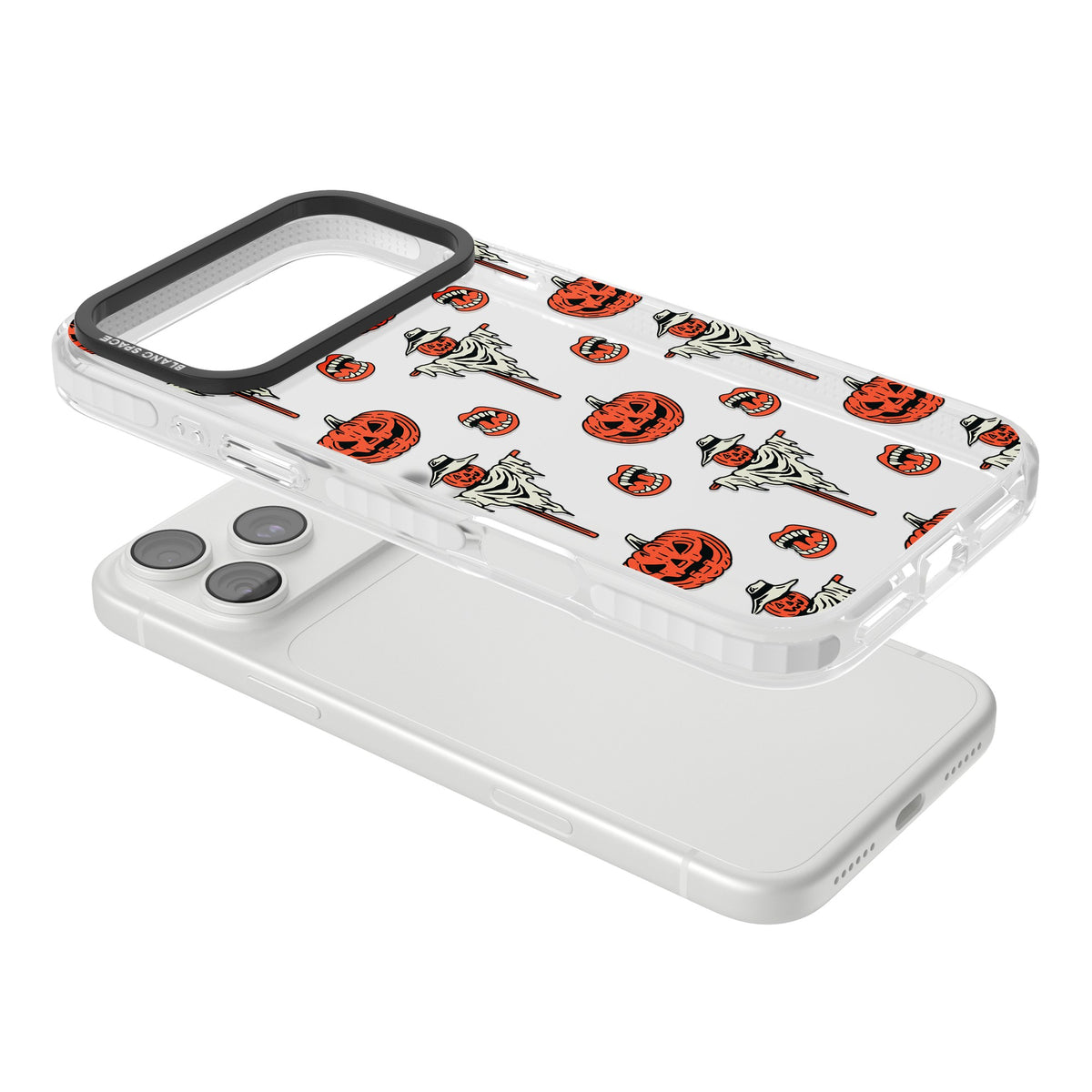 Retro Red Pumpkins & Scarecrows iPhone 18 Pro Max Impact Clear Phone Case angled