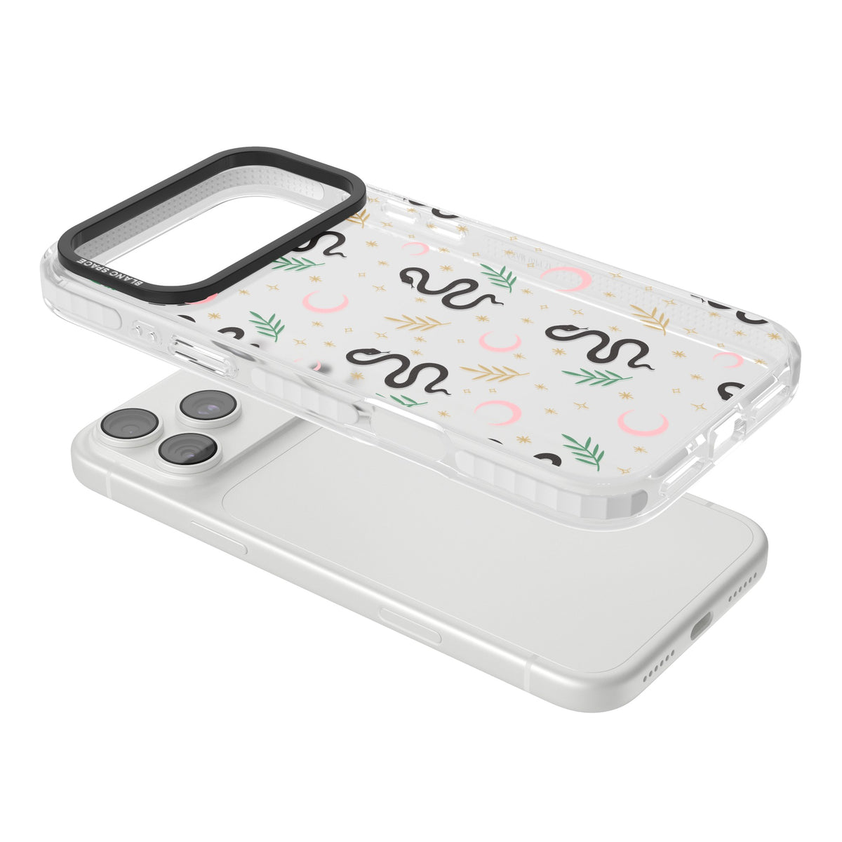 Snakes & Moons iPhone 18 Pro Max Impact Clear Phone Case angled