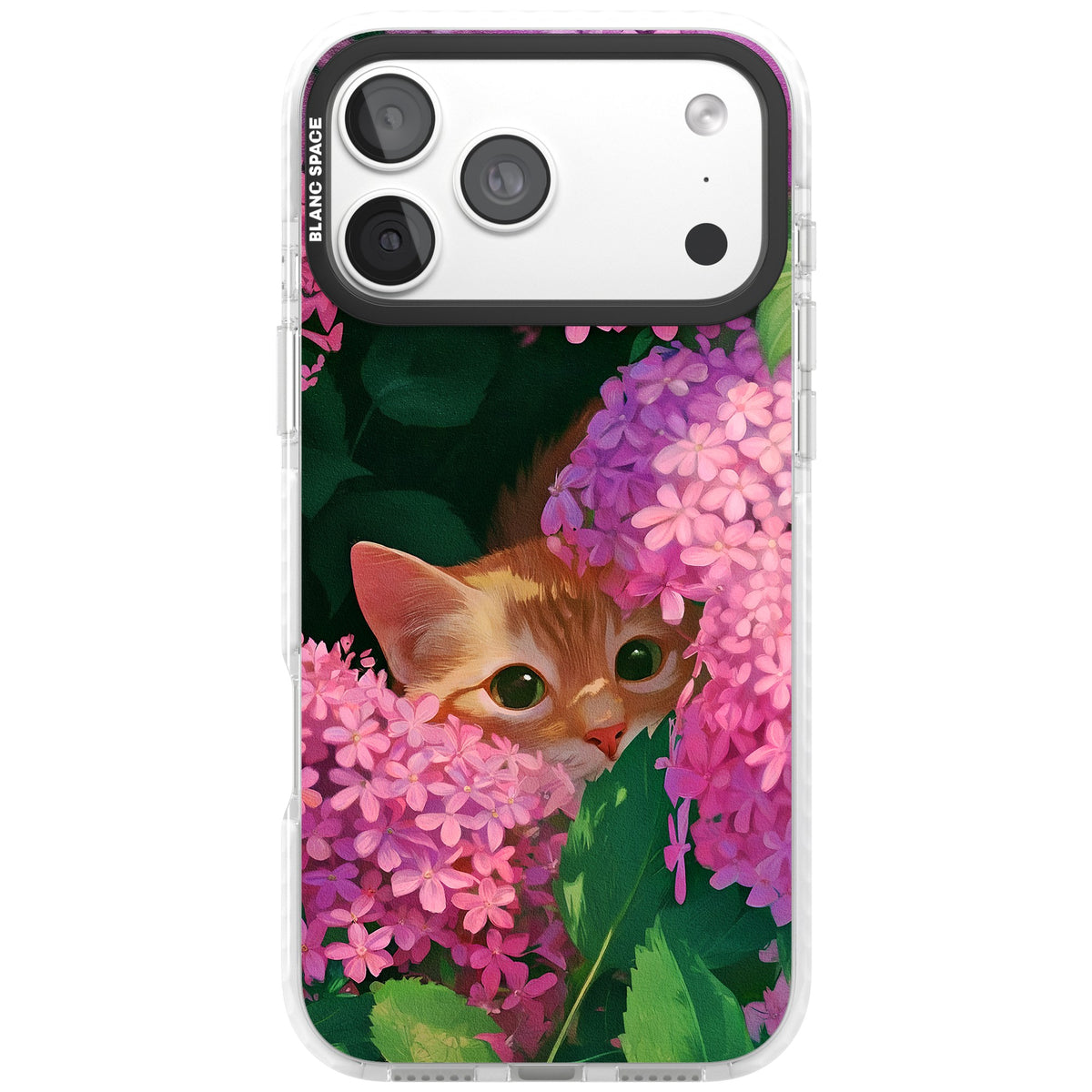 Cat In Pink Flowers iPhone 18 Pro Max Impact Clear Phone Case front