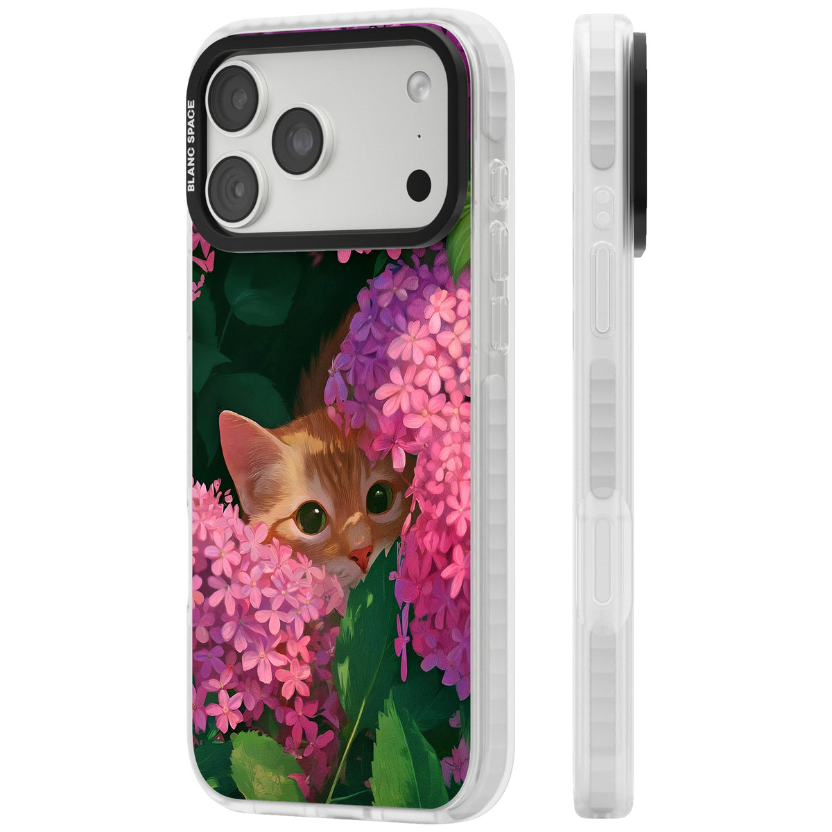 Cat In Pink Flowers iPhone 18 Pro Max Impact Clear Phone Case side