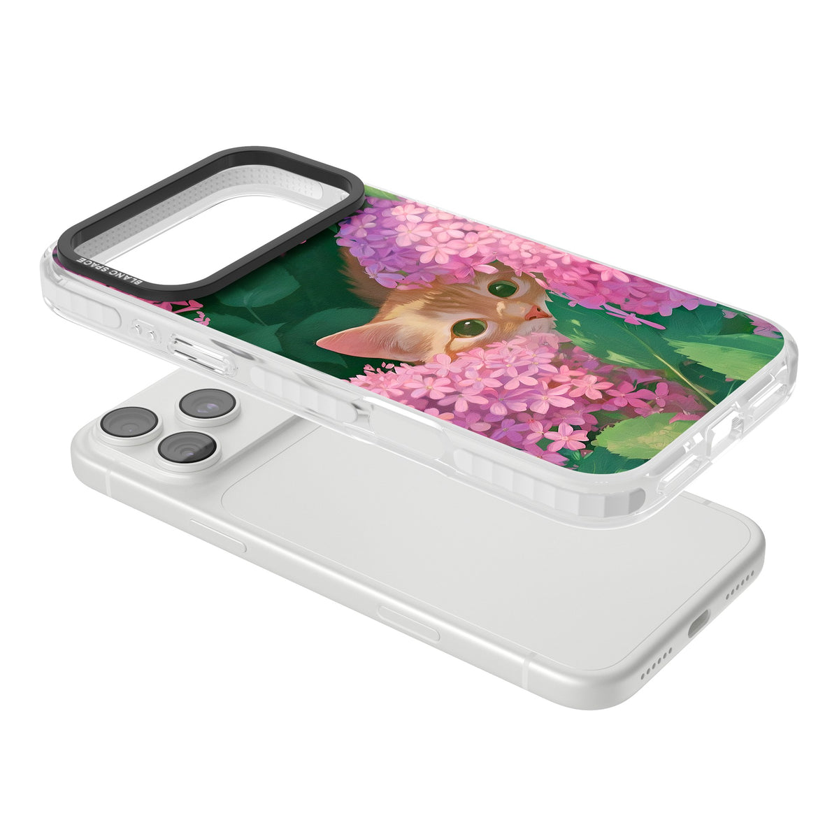 Cat In Pink Flowers iPhone 18 Pro Max Impact Clear Phone Case angled