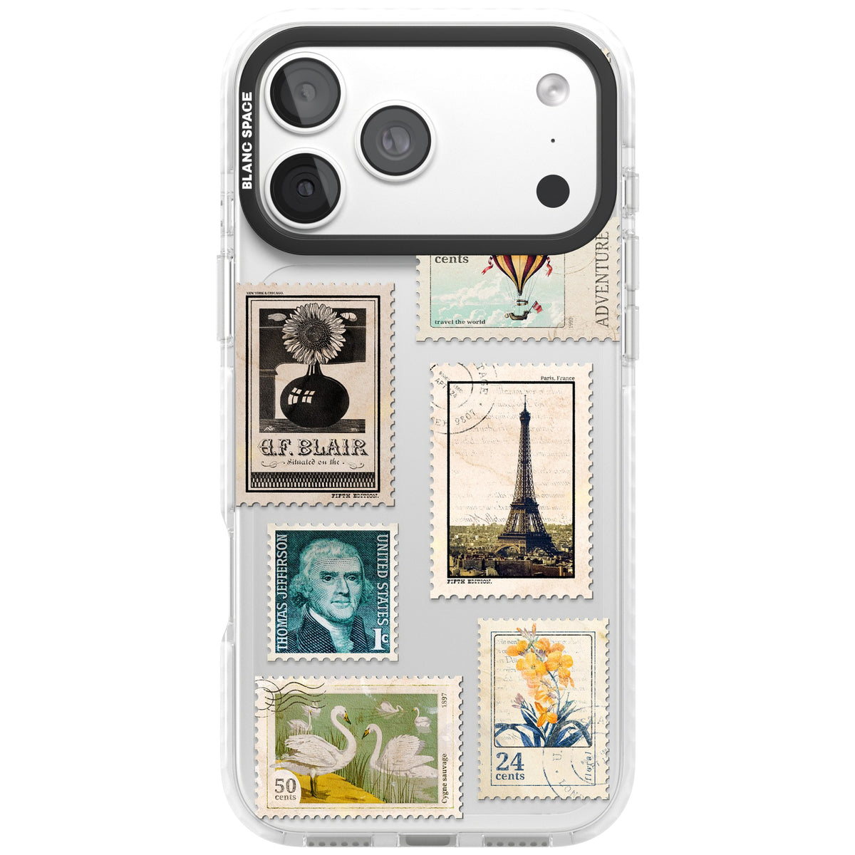 Vintage Stamps iPhone 18 Pro Max Impact Clear Phone Case front