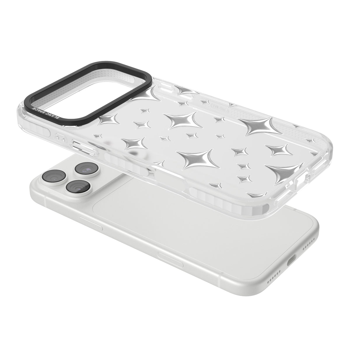 Chrome Puff Sparkle Pattern iPhone 18 Pro Max Impact Clear Phone Case angled