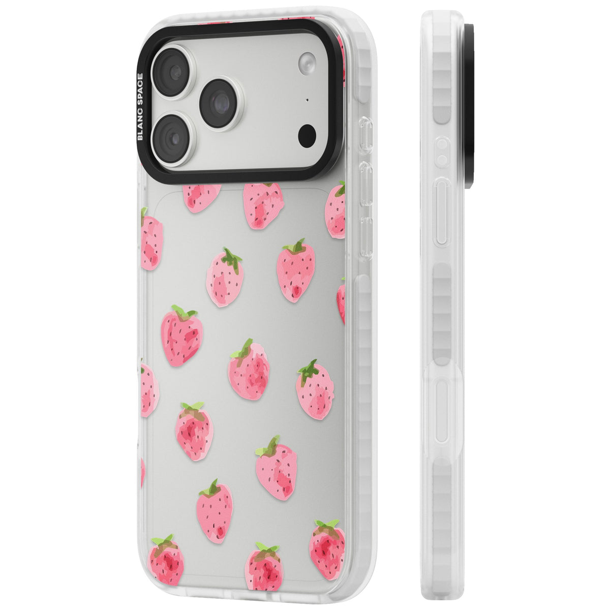 Pink Strawberry iPhone 18 Pro Max Impact Clear Phone Case side