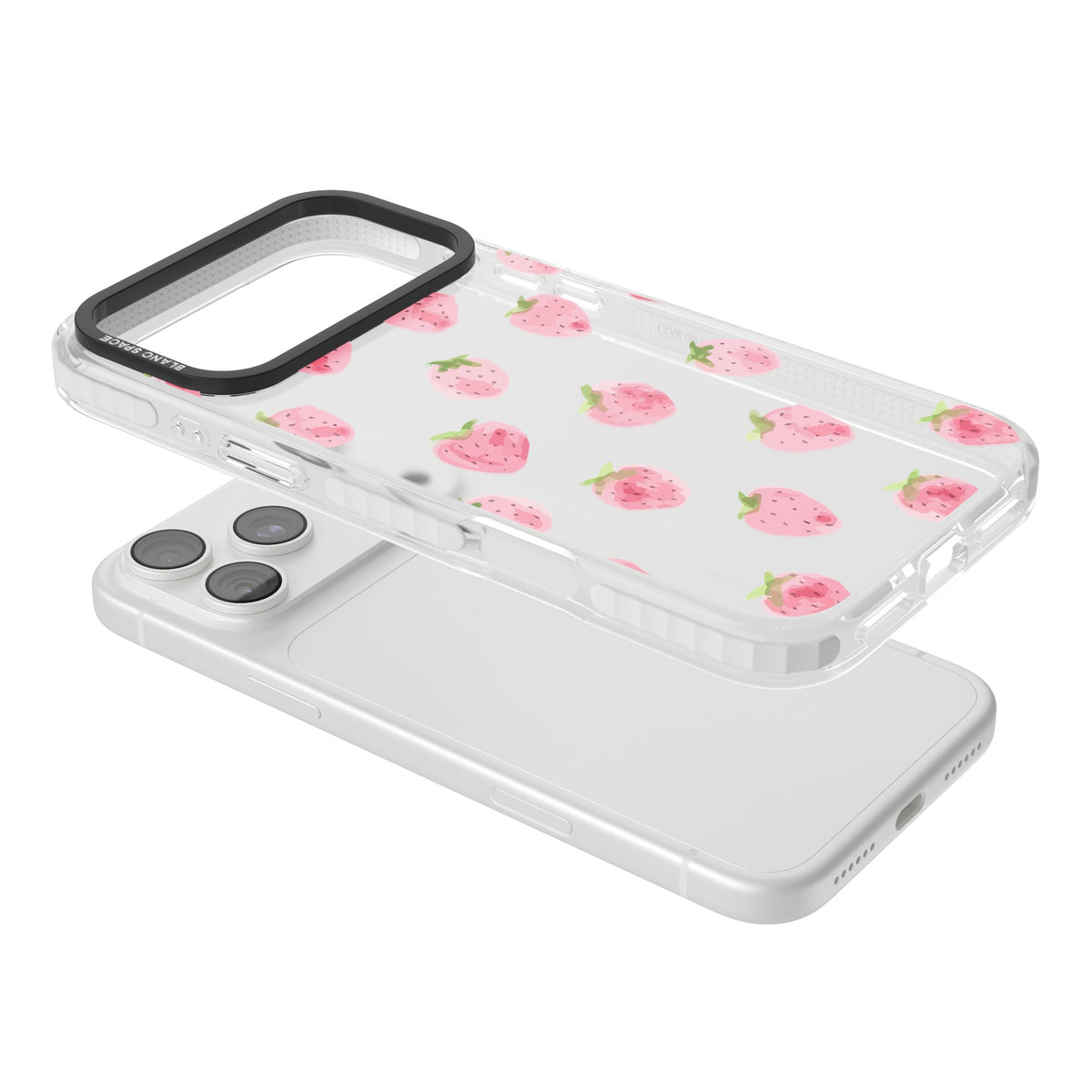 Pink Strawberry iPhone 18 Pro Max Impact Clear Phone Case angled
