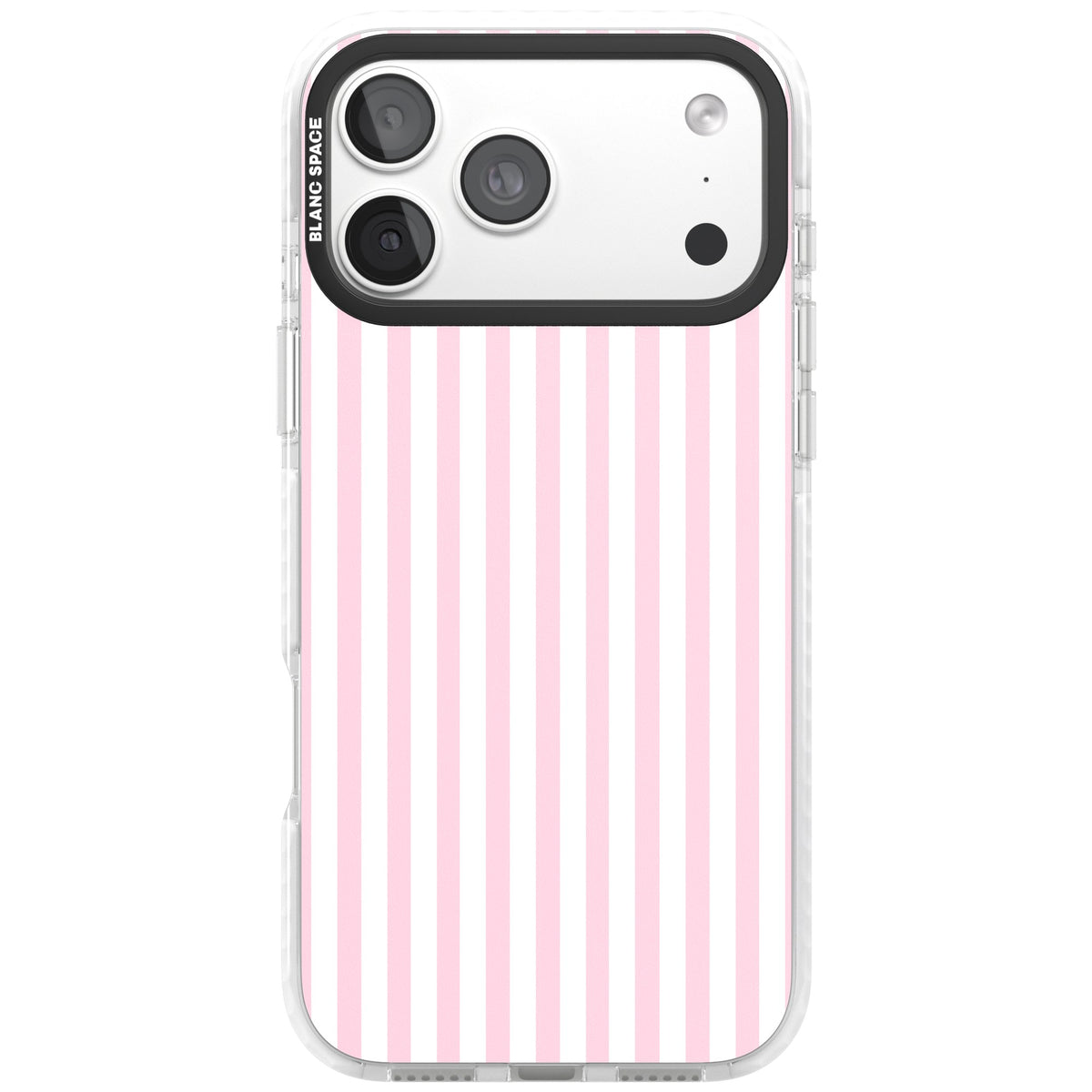 Pink Stripe preppy iPhone case featuring soft pastel pink and white vertical candy stripes iPhone 18 Pro Max Impact Clear Phone Case front