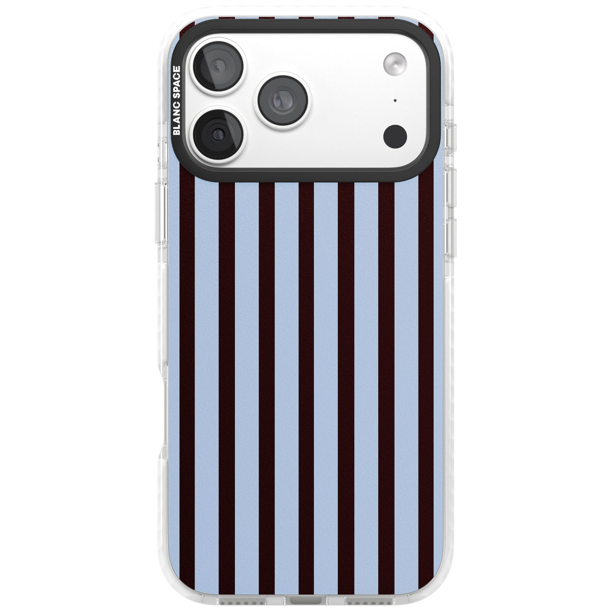 Blackcurrant Stripe preppy iPhone case featuring vertical burgundy and light blue stripes in a classic pinstripe layout iPhone 18 Pro Max Impact Clear Phone Case front