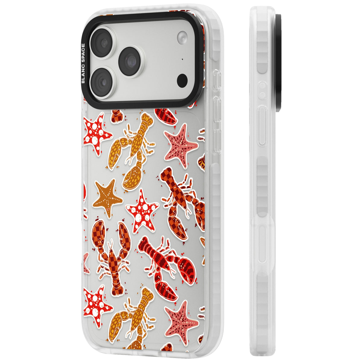Lobster & Starfish Coastal Pattern iPhone 18 Pro Max Impact Clear Phone Case side