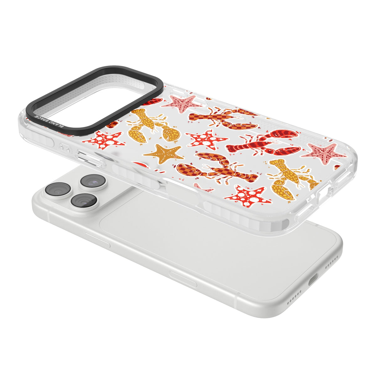 Lobster & Starfish Coastal Pattern iPhone 18 Pro Max Impact Clear Phone Case angled