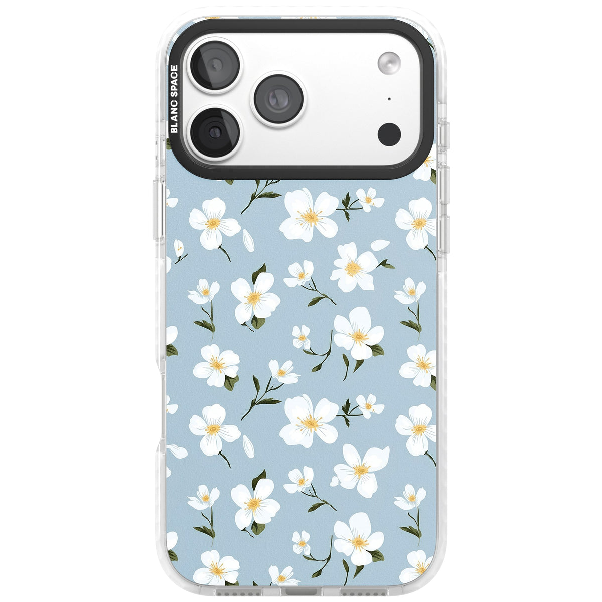 Powder Blue Petals iPhone 18 Pro Max Impact Clear Phone Case front