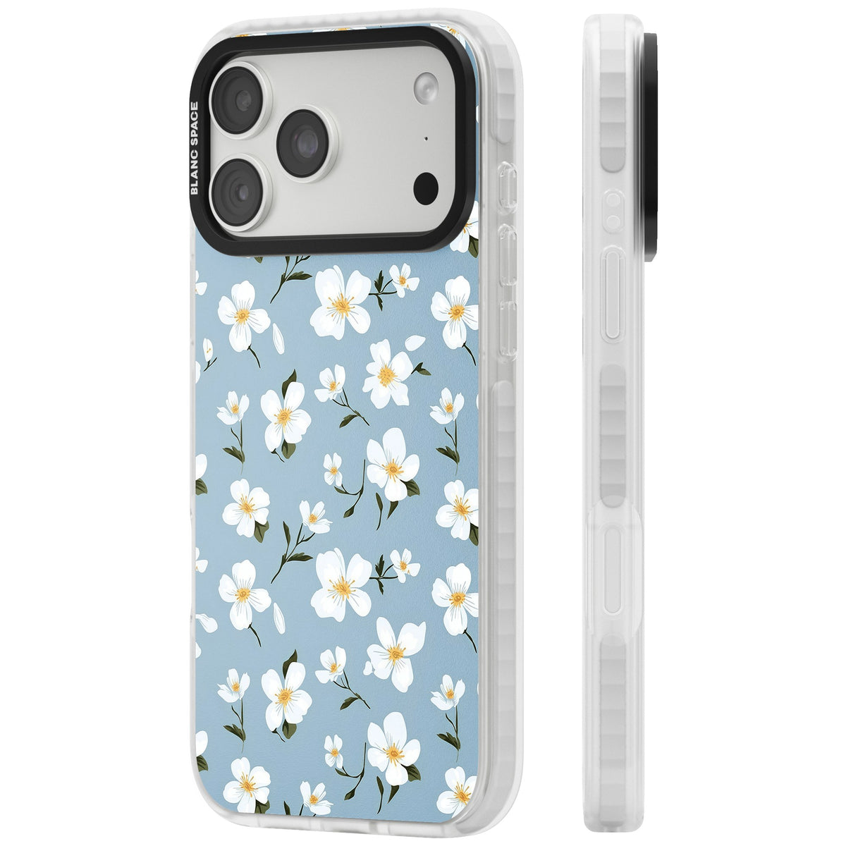 Powder Blue Petals iPhone 18 Pro Max Impact Clear Phone Case side