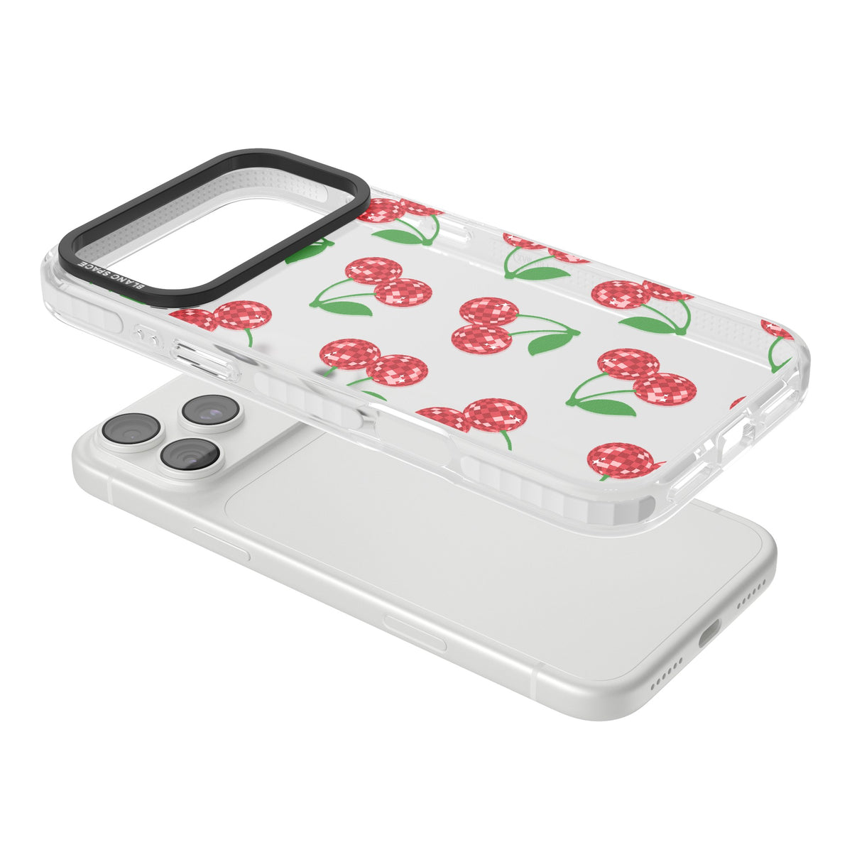 Disco Cherries iPhone 18 Pro Max Impact Clear Phone Case angled