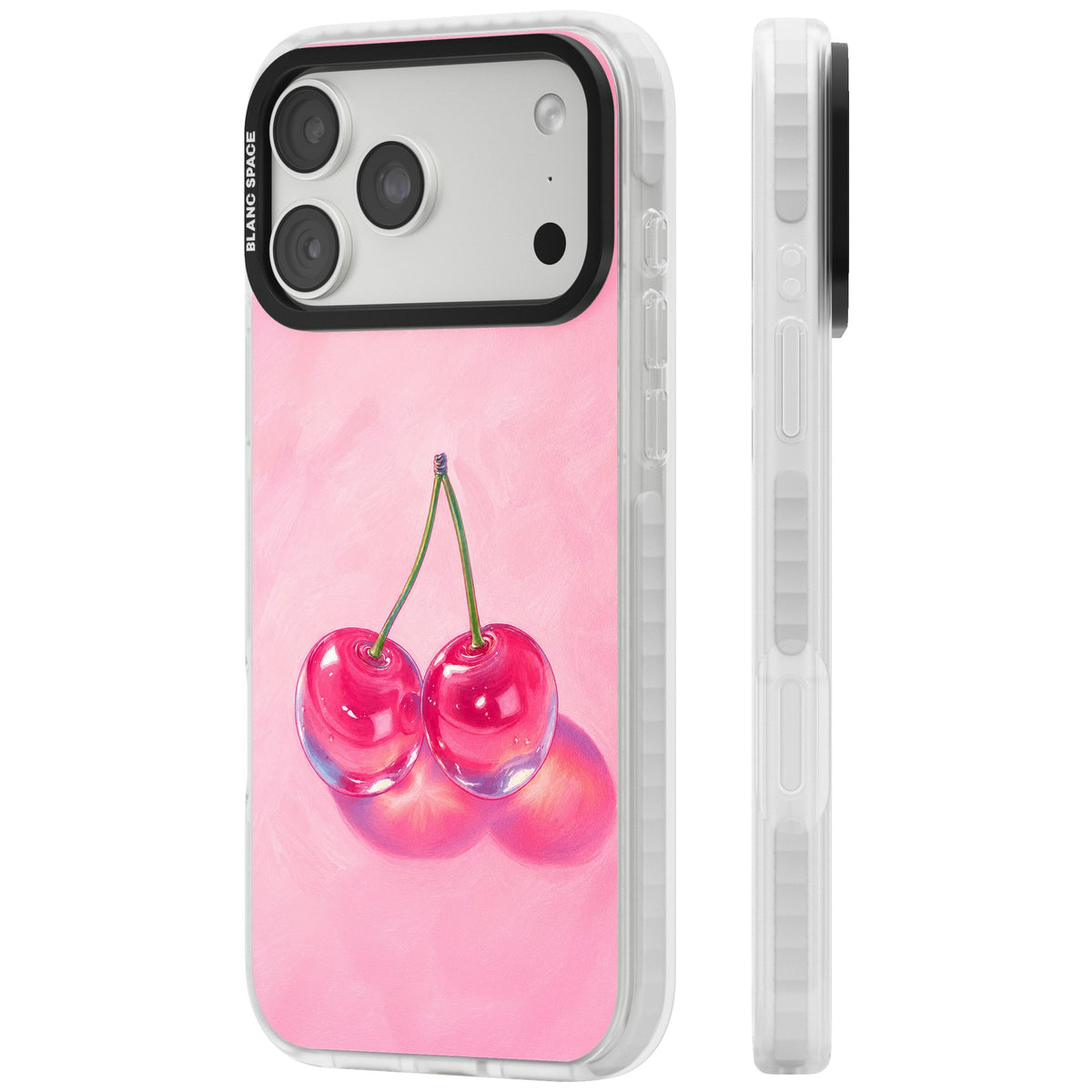 Pink Glass Cherry iPhone 18 Pro Max Impact Clear Phone Case side