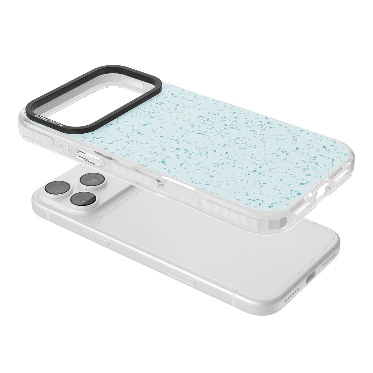 Light Blue Terrazzo Pattern iPhone 18 Pro Max Impact Clear Phone Case angled