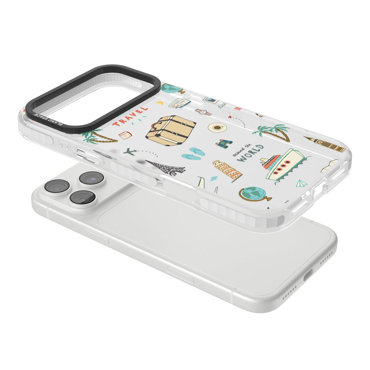 Globe Trotter iPhone 18 Pro Max Impact Clear Phone Case angled