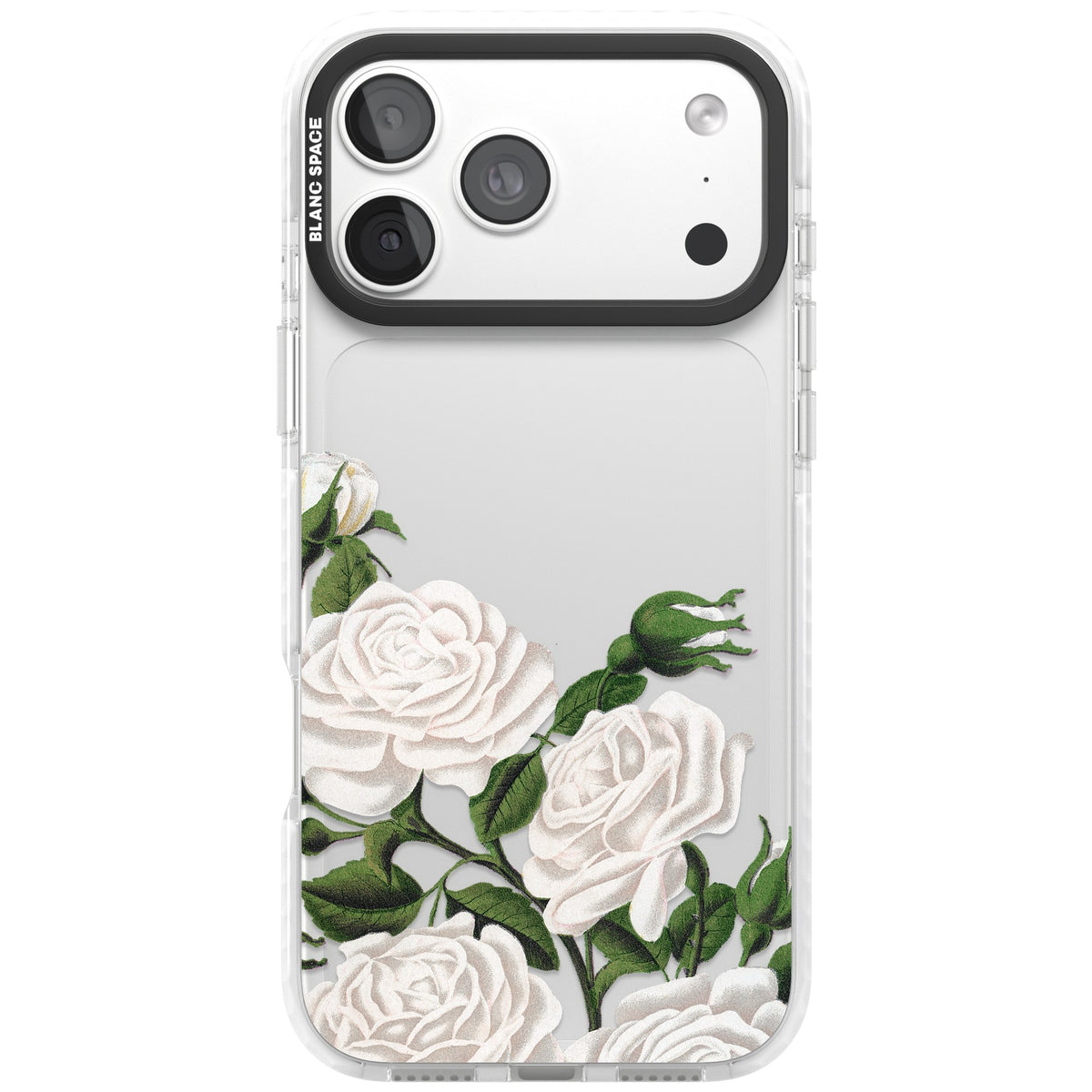 White Vintage Painted Flowers iPhone 18 Pro Max Impact Clear Phone Case front