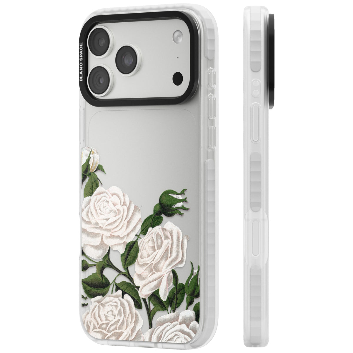 White Vintage Painted Flowers iPhone 18 Pro Max Impact Clear Phone Case side