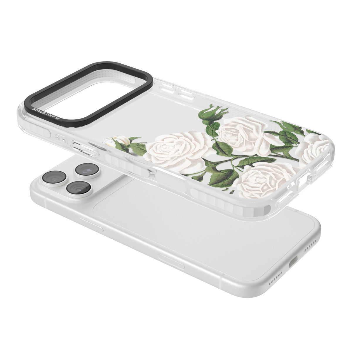 White Vintage Painted Flowers iPhone 18 Pro Max Impact Clear Phone Case angled