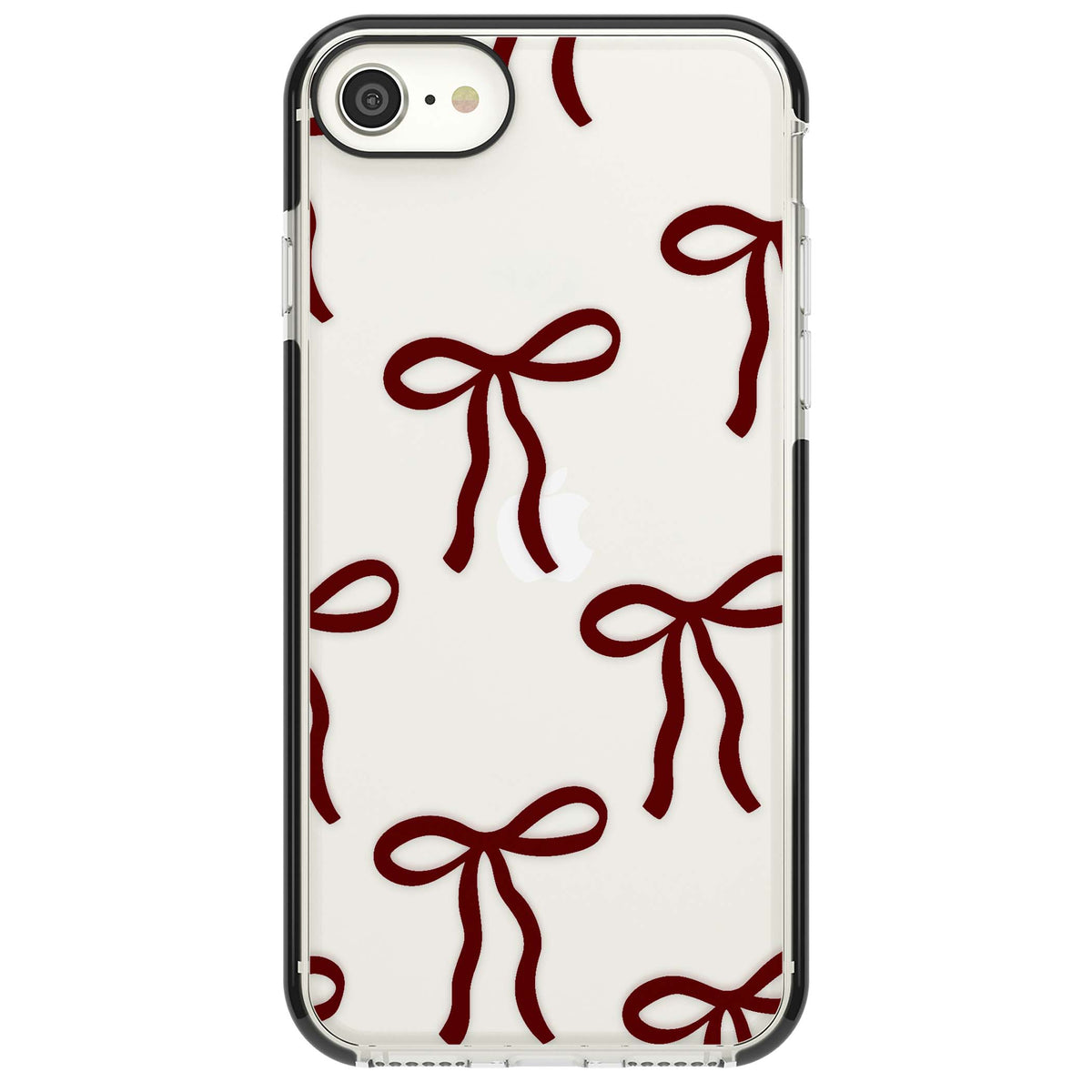 Burgundy Bows coquette iPhone case featuring hand-drawn burgundy red bows on a clear background | Black Impact case for iPhone SE