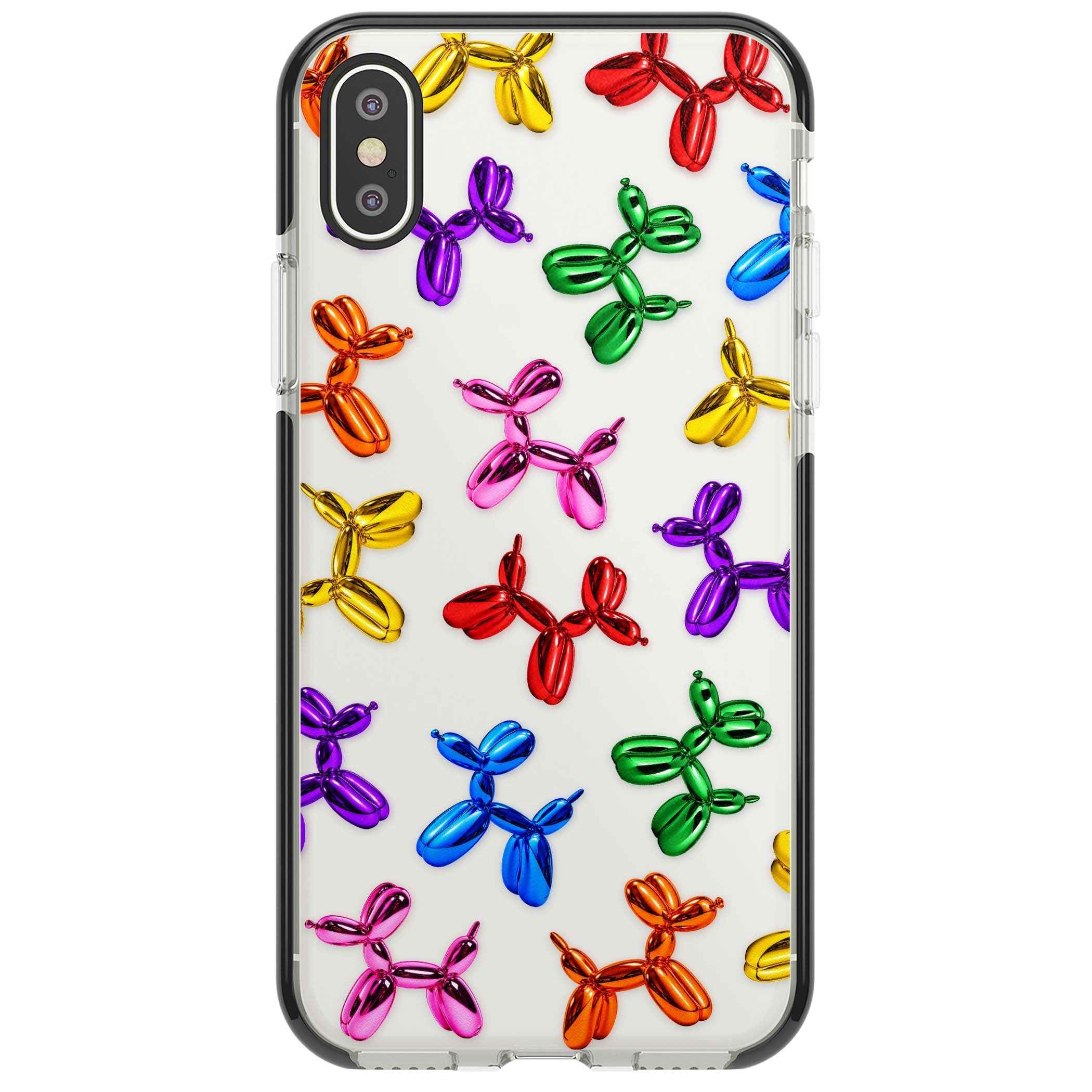 Balloon Dogs pop art iPhone case featuring rainbow chrome balloon dogs in Jeff Koons style | Black Impact case for iPhone X, iPhone XS Max, iPhone XR