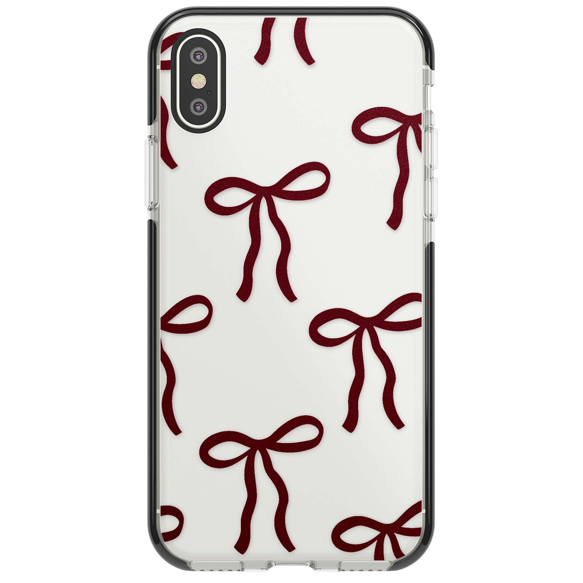 Burgundy Bows coquette iPhone case featuring hand-drawn burgundy red bows on a clear background | Black Impact case for iPhone X, iPhone XS Max, iPhone XR