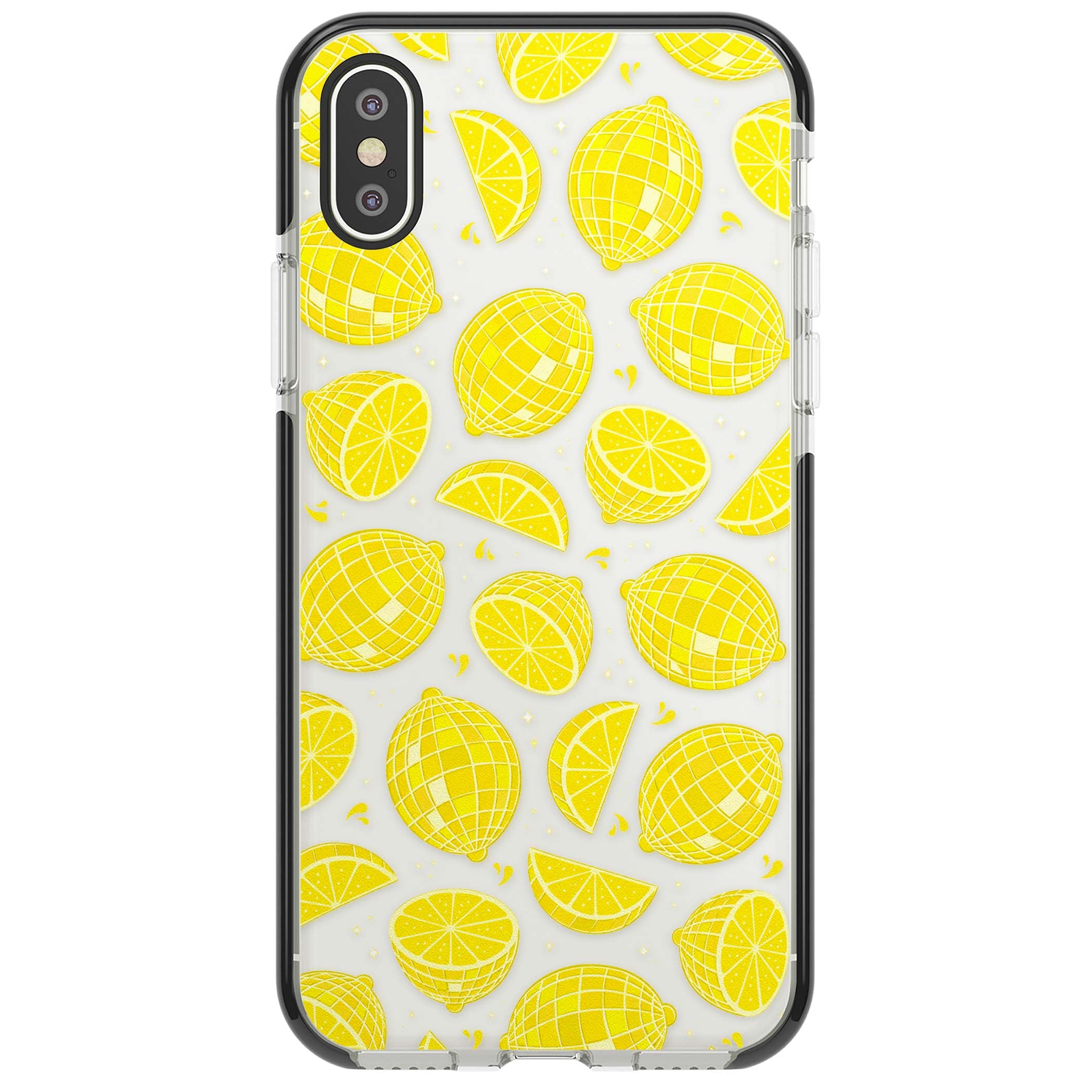 Disco Lemons citrus iPhone case featuring mirrorball lemons, sliced fruit and sparkle accents | Black Impact case for iPhone X, iPhone XS Max, iPhone XR