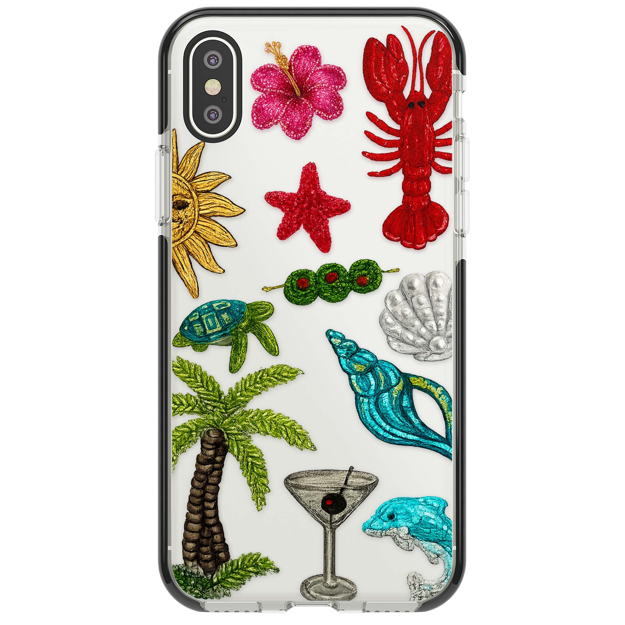Painted Coastal Pattern coastal iPhone case | Black Impact case for iPhone X, iPhone XS Max, iPhone XR