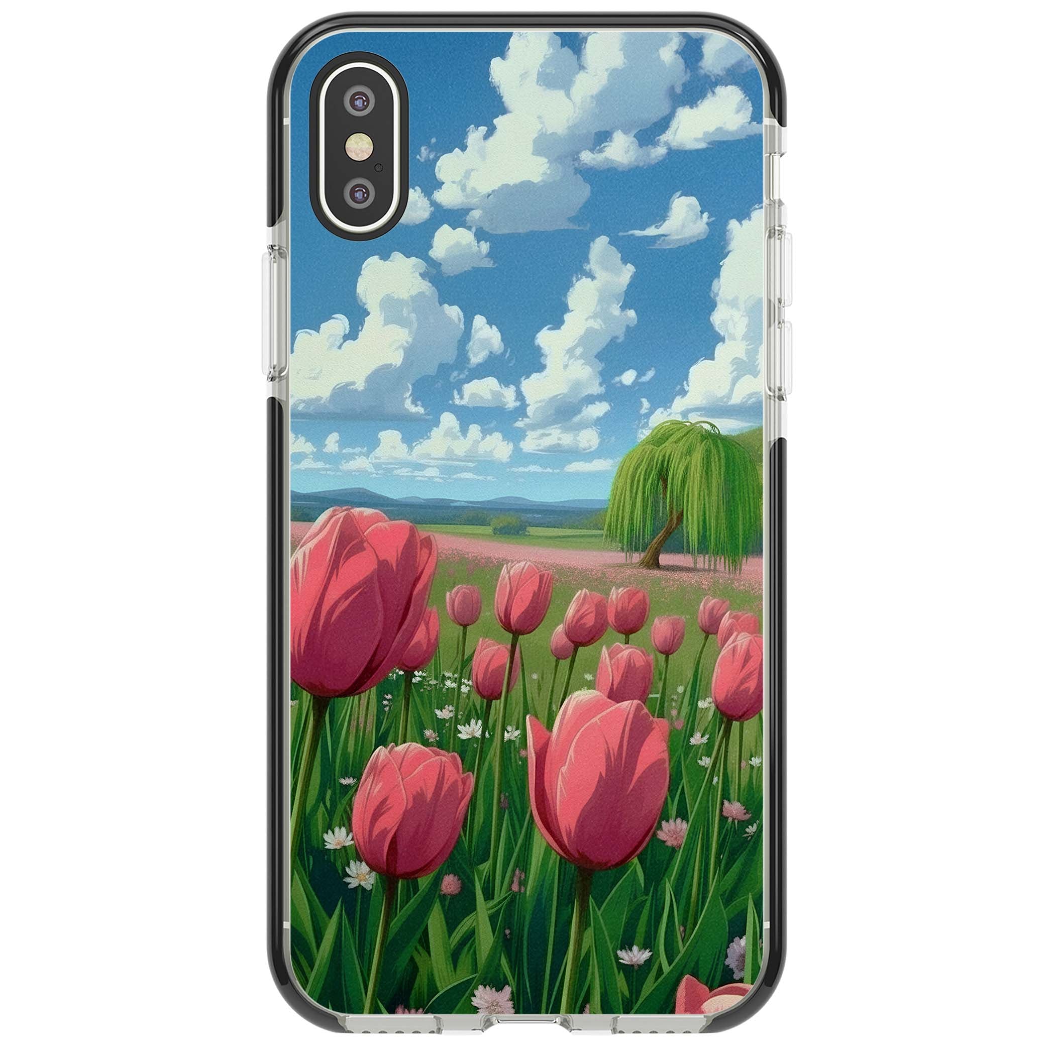Willow By The Pink Tulips floral iPhone case | Black Impact case for iPhone X, iPhone XS Max, iPhone XR