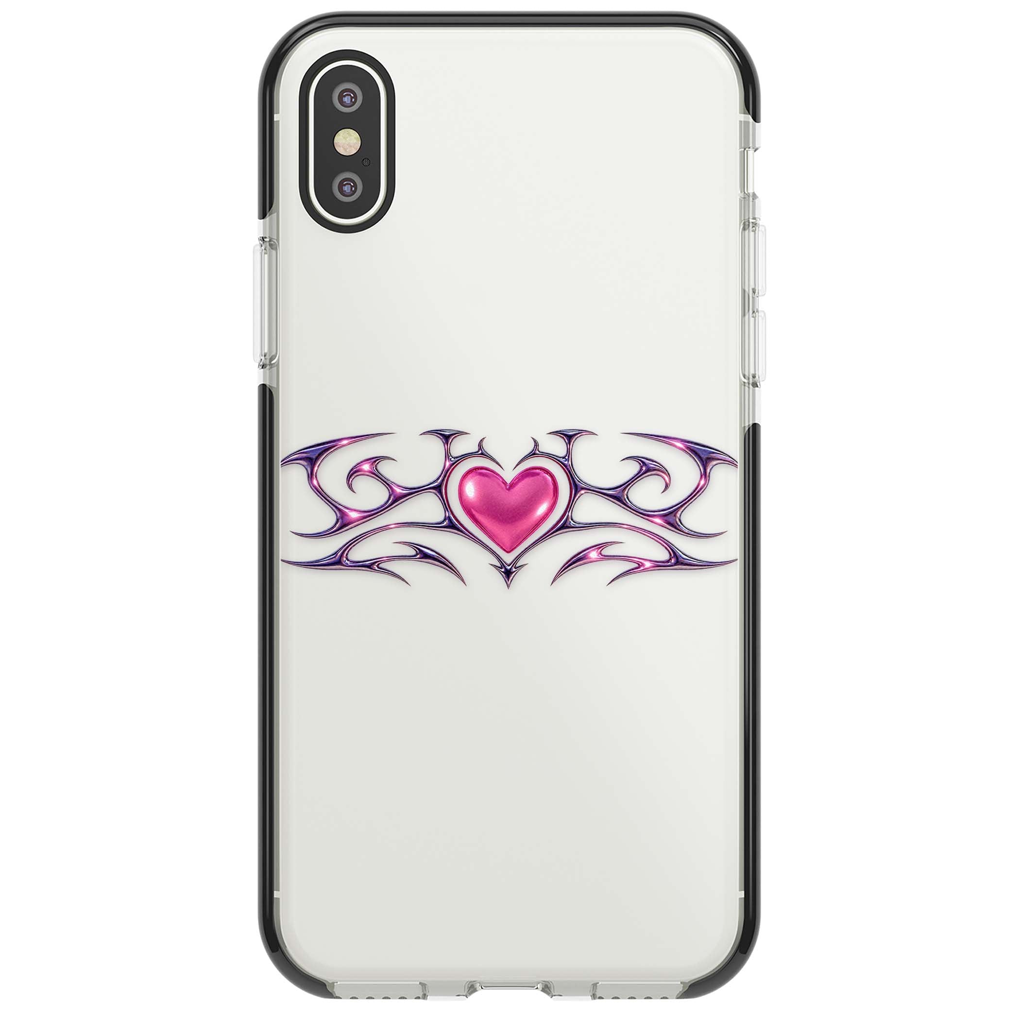 Pink Chrome Heart y2k iPhone case | Black Impact case for iPhone X, iPhone XS Max, iPhone XR