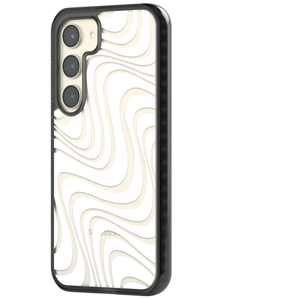White Abstract Waves Samsung S22 / Samsung S22 Plus / Samsung S23 / Samsung S23 Plus / Samsung S24 / Samsung S24 Plus Impact Black Phone Case side