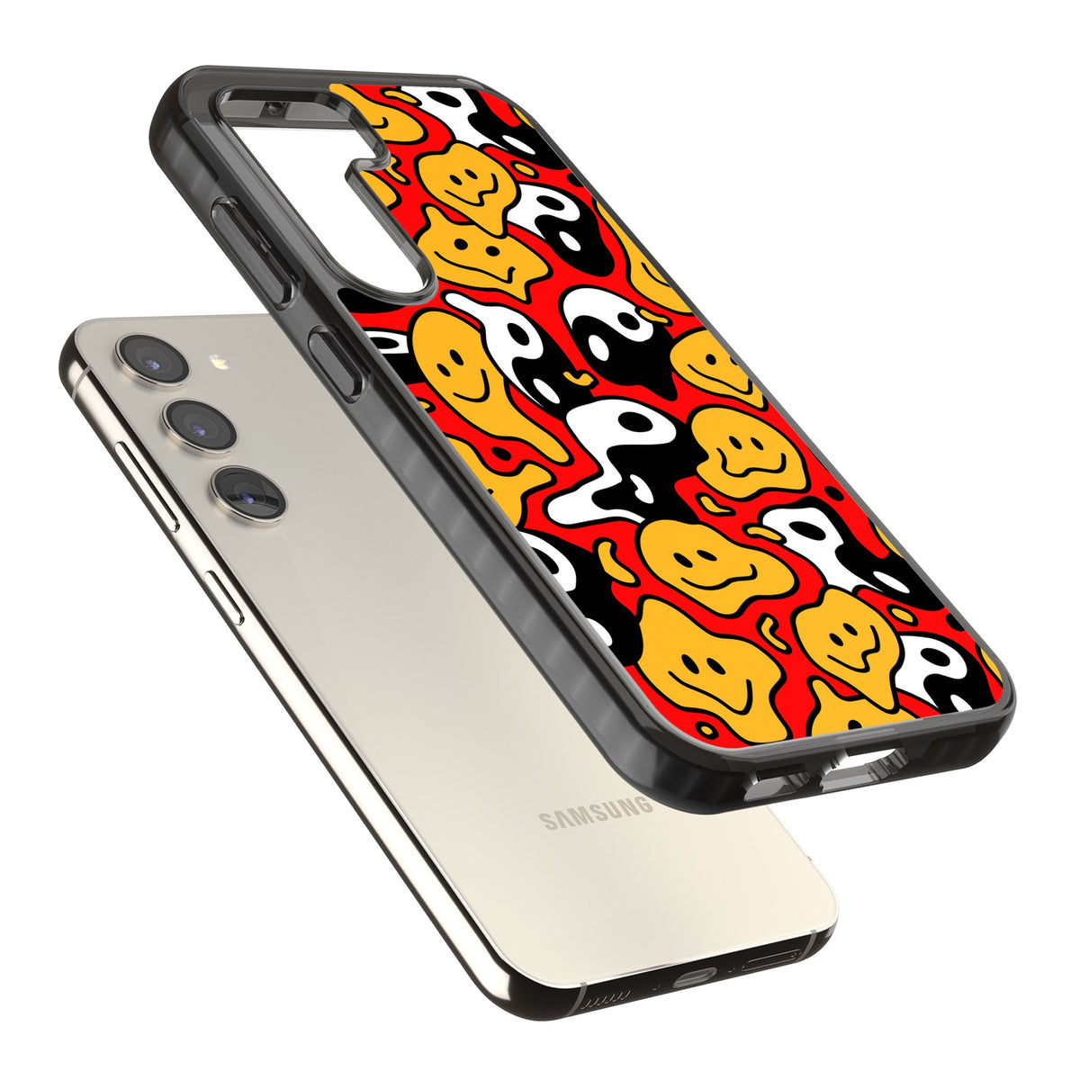 Yin Yang Acid Face Samsung S22 / Samsung S22 Plus / Samsung S23 / Samsung S23 Plus / Samsung S24 / Samsung S24 Plus Impact Black Phone Case angled