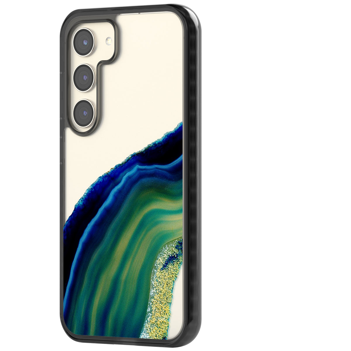 Green & Blue Emerald Geode Samsung S22 / Samsung S22 Plus / Samsung S23 / Samsung S23 Plus / Samsung S24 / Samsung S24 Plus Impact Black Phone Case side