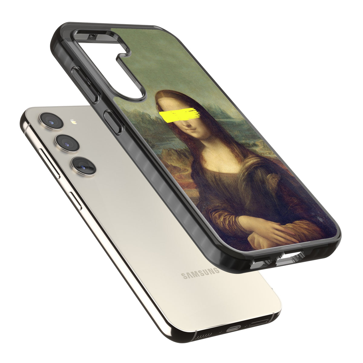 Vandaled Mona Lisa Samsung S22 / Samsung S22 Plus / Samsung S23 / Samsung S23 Plus / Samsung S24 / Samsung S24 Plus Impact Black Phone Case angled