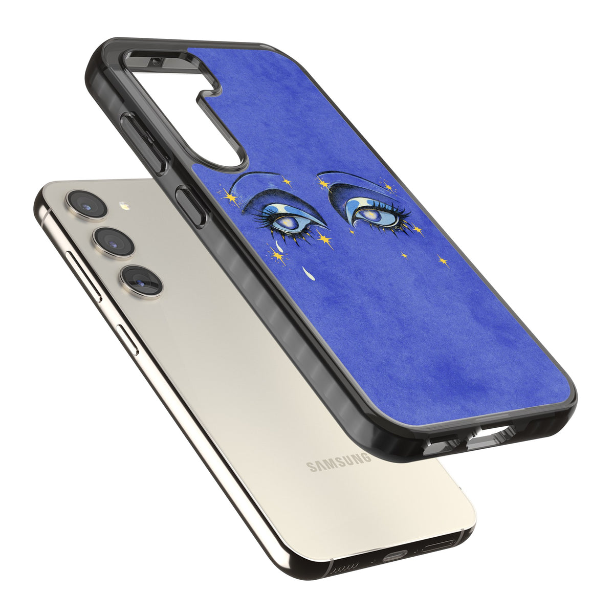 Blue Mystic Eyes Samsung S22 / Samsung S22 Plus / Samsung S23 / Samsung S23 Plus / Samsung S24 / Samsung S24 Plus Impact Black Phone Case angled