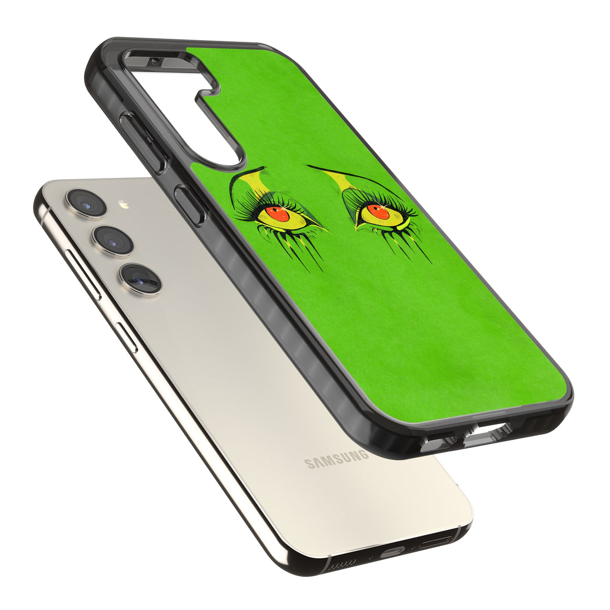 Green Enchanted Eyes Samsung S22 / Samsung S22 Plus / Samsung S23 / Samsung S23 Plus / Samsung S24 / Samsung S24 Plus Impact Black Phone Case angled