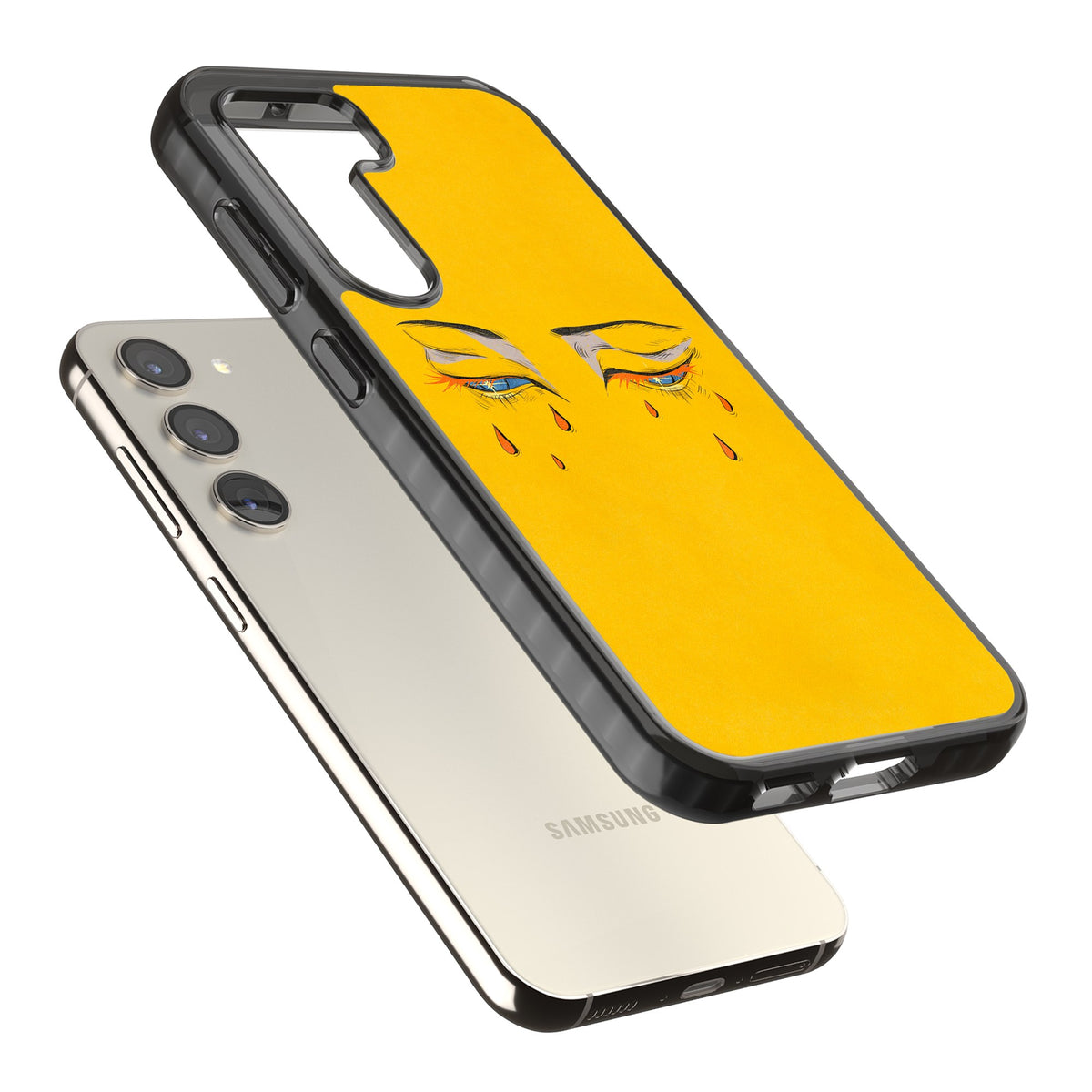 Yellow Tearful Eyes Samsung S22 / Samsung S22 Plus / Samsung S23 / Samsung S23 Plus / Samsung S24 / Samsung S24 Plus Impact Black Phone Case angled