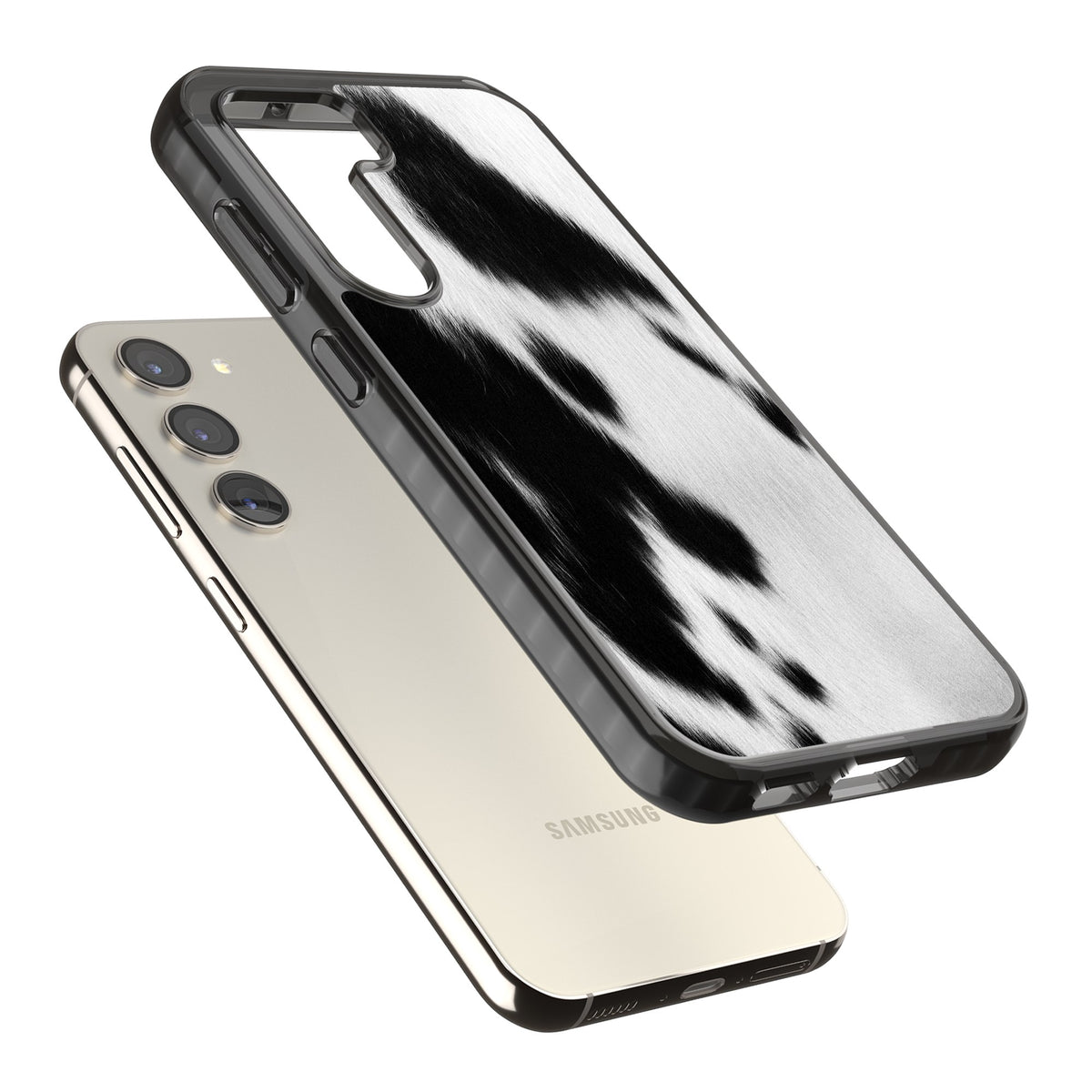 Cowhide Samsung S22 / Samsung S22 Plus / Samsung S23 / Samsung S23 Plus / Samsung S24 / Samsung S24 Plus Impact Black Phone Case angled
